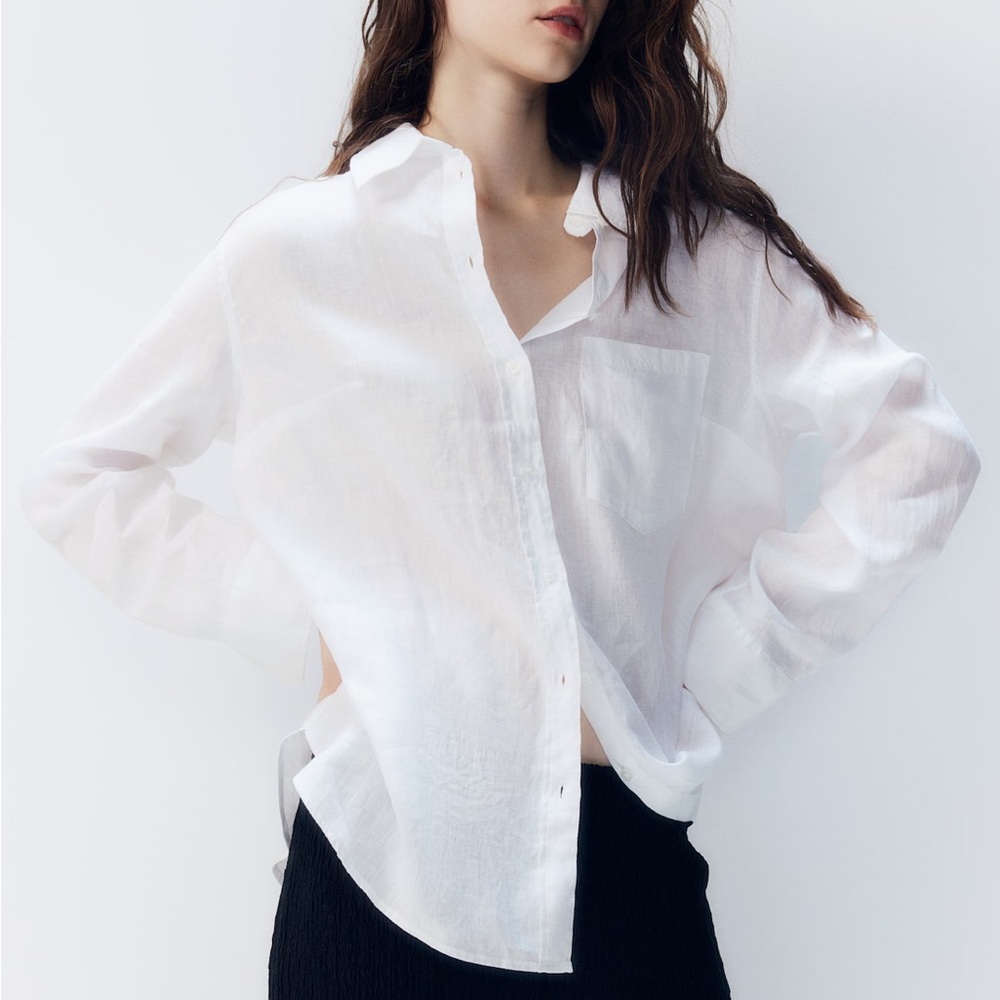 H&M Classic White Button Down Linen Shirt